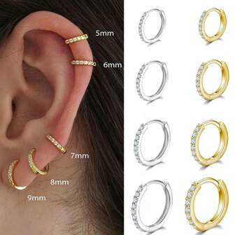 2pcs/Set 6mm/8mm/10mm/12mm/14mm/16mm Round Zirconia Stainless Steel Small Hoop Earrings For Women Men Stud Earrings Jewelry Pendant Men Gold