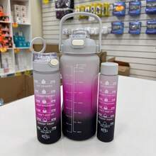 Kit 3 Motivational Water Squeezer Bottles With Sticker Gym School Trip 2000ml 900ml 300ml Children's Day - KIT hồng cam xanh - Xem 6