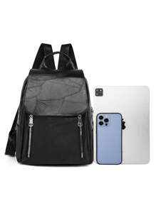Backpack Women's Bag LARGE School Work Travel Synthetic Leather - màu đen - Xem 7