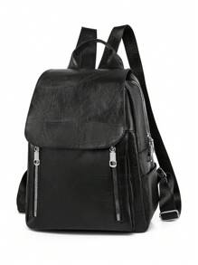 Backpack Women's Bag LARGE School Work Travel Synthetic Leather - màu đen - Xem 4