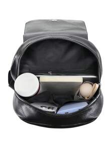 Backpack Women's Bag LARGE School Work Travel Synthetic Leather - màu đen - Xem 6