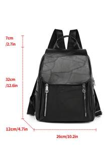 Backpack Women's Bag LARGE School Work Travel Synthetic Leather - màu đen - Xem 2