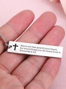 1 pieza Llavero con versículo bíblico en inglés con cruz, regalo inspirador para hombres y mujeres, regalo de Navidad, Halloween, accesorio para coche, dije para bolso, escuela, estilo gótico y Y2K - Plateado - Ver 23