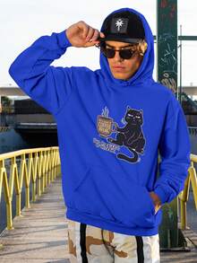 Angry Cat Sweatshirt Blouse Coffee Kitten Caffeine  1995 Flow Fx - Royal Blue - View 6