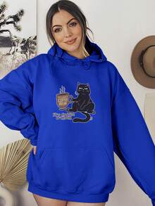 Angry Cat Sweatshirt Blouse Coffee Kitten Caffeine  1995 Flow Fx - Royal Blue - View 4