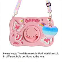 Apple Cute Phone Case 1pc Cartoon Rainbow Heart Plush Ball, Butterfly Lollipop Flower Decor, 360 Degree Rotatable Adjustable Strap Phone/Tablet Stand Case Compatible With IPad Air2/IPad Mini/IPad56789/IPad Pro 11 10th Generation