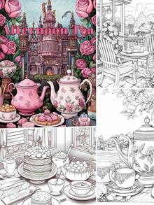 1 件下午茶涂色书原装升级纸加厚 22 页涂色书节日生日圣诞节新年派对礼物缓解压力消磨时间涂鸦绘画绘画艺术书也适用于养老院、返校、学校用品 - 1099 25x17cm single printing 22apges - 查看 4