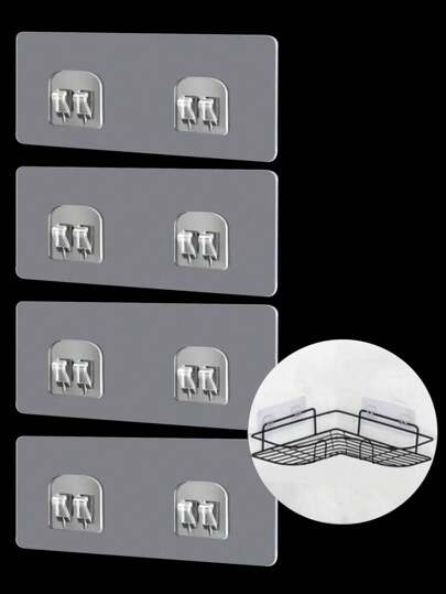 4pcs Double Hook Transparent Adhesive Nail-Free Sticky Paste, Strong Suction Cup Wall Mounted Rack Hanger For Bathroom Kitchen