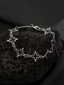 1pc Men's Vintage Floral Cross Chain Bracelet - Black - View 4