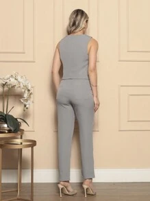 WOMEN'S PANTS AND CROPPED TOP SET - Gris - Ver 3