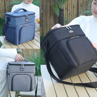 1PC Outdoor Portable Lunch Bag Double Fresh Cooler Bag Outdoor Picnic Food Insulation Bag Large Capacity Chilled Beer Cooler Bag