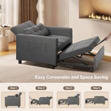 Bealife 3 In 1 Adjustable Sleeper Sofa Chair Bed, Pull Out Sleeper Bed, Adjustable Backrest Recliner, Convertible Folding Lounge Sofa, Suitable For Living Room, Bedroom, Office And Other Small Spaces - Dark Grey - View 6
