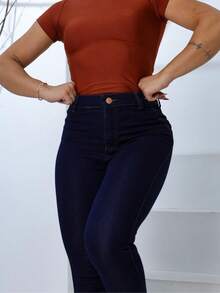 Women's Jeans, Graphite Gray, Marbled, Blue Jeans And Light Jeans, High-Waisted, High-Quality, Butt-Lifting, With Elastane - 深色水洗藍 - 查看 4