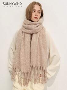 1pc Solid Color Fluffy Winter Scarf