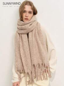 1pc Solid Color Fluffy Winter Scarf