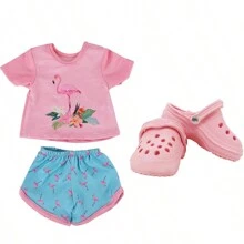 4pcs/Set 18 Inch Girl Doll Flamingo Print Pajamas Outfit(Including 1 Pajama Set, 1 Pair Sandals), Children Role Play Toys/Birthday Gift - Pink - View 12