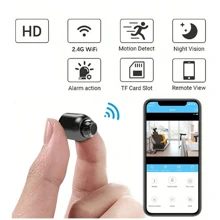 高清迷你 WiFi 监控摄像头，2.4G WiFi 室内监控夜视运动检测摄像头，家庭安全摄像头监控，广角 IP 摄像头 - 黑色 - 查看 1