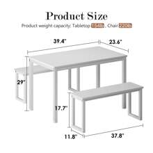 DlandHome Dining Table Set For 4,Kitchen Table With Benches,Wooden Dining Table And Chair Set Of 3, Iron Frame, White - 白色 - 查看 9