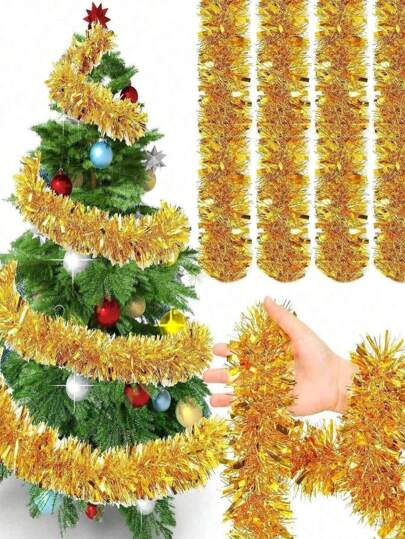 1pc Christmas Tinsel Garland Shiny Metallic Tinsel Twist Garland Streamers Ornaments Long Glitter Christmas Tree Hanging Decorations For Party Holiday Wedding Birthday Tree Wall Rail,Christmas