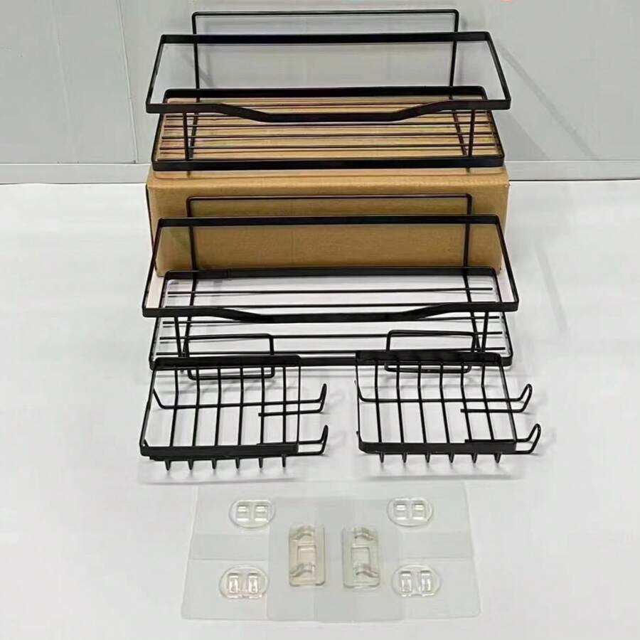 Shower Caddy Rack Adhesive Shower Organizer Black Stainless Steel