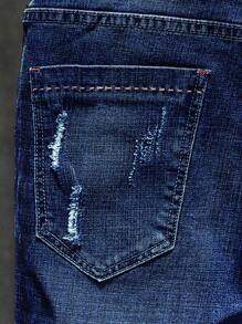 Men's Casual Slim Fit Distressed Pocket Jeans - Dark Wash - View 6