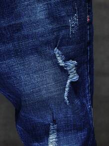 Men's Casual Slim Fit Distressed Pocket Jeans - Dark Wash - View 4
