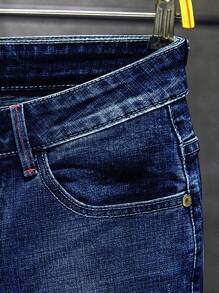 Men's Casual Slim Fit Distressed Pocket Jeans - Dark Wash - View 3