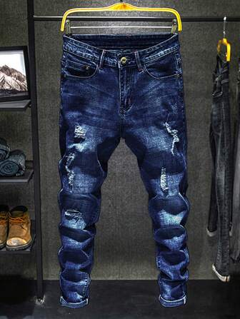 Casual Slim Fit Distressed Pocket Jeans för män