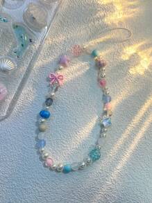 One Chain Link Bowknot Phone Case Strap With Flowers & Beads For Girls, Compatible With Phones & CCD Cameras - Multicolor - View 2