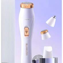 Kit eléctrico de eliminación de vello 3 en 1 para mujeres - Recargable por USB, Afeitadora facial, Cortapelos de nariz, Depiladora corporal completa, Regalo para mujeres, Eliminación de vello facial, Cortapelos, Cortapelos, Accesorios de barbería, Corte de cabello, Bolsa, Organizador, Almacenamiento, Accesorios para el cabello