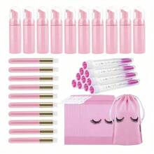 40 Stücke Wimpernshampoo Flaschenbürsten Set, 10 Stücke Wimpernshampoo Bürsten, 10 Stücke Wimpernbürsten Röhren, 10 Stücke Wimpernshampoo Spender, 10 Stücke Wimpern Nachsorge Beutel für Kundinnen, Frauen, Mädchen