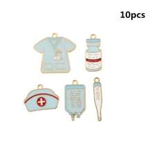 5pcs/10pcs Mixed Nurse Medical Themed Charms Pendant Jewelry: Medicines, Thermometer, Clothing, Hat, For DIY Necklace, Bracelet, Keychain Craft - Zinc Alloy Enamel Pendants - Nurse Series Pendant - View 16