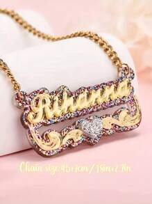 Customized Acrylic Name Necklace, Shiny Colored Name On Chain Pendant, Personalized Nameplate Necklace For Women, Birthday/Wedding Gift Gold, Rose Gold Stylish, Fall Fashion, Casual, Contracted, Simple, Unisex, Hipster Custom, Personalized, For Anniversaries, For Valentine's Day, For Mother's Day, For Birthdays, For Father's Day, School Supplies, For Office, Middle School Students, Customized Fashion Word Necklaces, Look Glamour,New Year Glamour - Golden - View 3