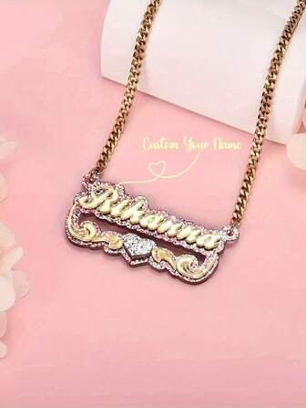 Customized Acrylic Name Necklace, Shiny Colored Name On Chain Pendant, Personalized Nameplate Necklace For Women, Birthday/Wedding Gift Gold, Rose Gold Stylish, Fall Fashion, Casual, Contracted, Simple, Unisex, Hipster Custom, Personalized, For Anniversaries, For Valentine's Day, For Mother's Day, For Birthdays, For Father's Day, School Supplies, For Office, Middle School Students, Customized Fashion Word Necklaces, Look Glamour,New Year Glamour