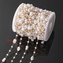 1m Faux ABS Pearl Beading Chain With Stainless Steel Link Bulk For Choker Necklace Bracelet Anklet DIY Craft Women Men Jewelry Making No Fade