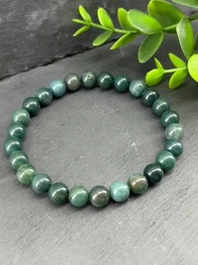 1 chiếc Vòng tay đá mã não rêu tự nhiên hạt tròn pha lê chữa bệnh cho phụ nữ và nam giới Thiền định cân bằng và hài hòa Quà tặng trang sức tâm linh cho anh ấy - màu xanh lá - Xem 3