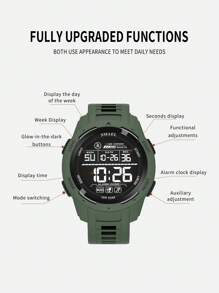 SMAEL 男士运动防水手表，大表盘 LED 背光数字显示计时功能日常休闲腕表 - 軍綠色 - 查看 5