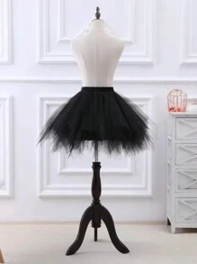 1pc European And American Style Colorful Tulle Skirt Petticoat, Asymmetrical Hem Sexy Skirt For Halloween Party