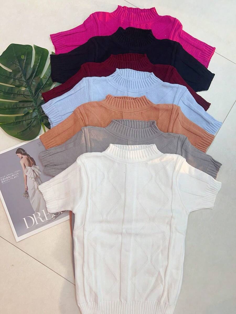 Short Sleeve Knitted T-Shirt - 灰色 - 查看 1