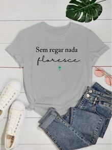 Women's Baby Look T-Shirt 100% Cotton Strong Phrases Without Watering Nothing Blooms Green - Xám - Xem 2
