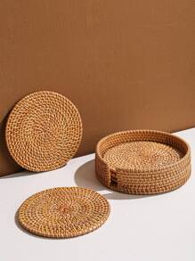 1pc Rattan Cup Pad Coaster Set For Dining Room, Living Room, Kitchen, Suitable For Wedding, Party, Gift, Birthday, Christmas - Brown - View 11