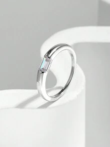 MODIAN 925 Sterling Silver Classic Simple Rectangle Zirconia Stackable Finger Rings For Women Wedding Band Fine Jewelry