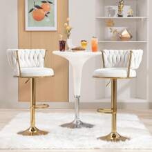 Bar Stools Set Of 2/Set Of 4, Adjustable Barstools Counter Height Stools With Back And Arm, Velvet Woven Kitchen Island Stools W/Gold Metal Leg & Base, 360° Swivel Bar Chair - White - View 2