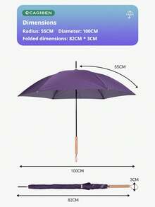 CAGIBEN 雨伞，太阳伞，防晒雨伞，超轻长柄伞，100cm伞面，防紫外线防水设计，小巧轻便，日晒雨淋皆宜，男女通用，四种颜色可选。 - 彩色 - 查看 2