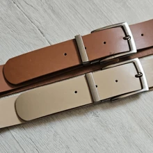 Kit Of 2 Men's Formal And Casual Belts For Pants 34 To 60 Plus Size Adjustable Slim Premium - 3,35cm Màu caramel và màu be - Xem 1