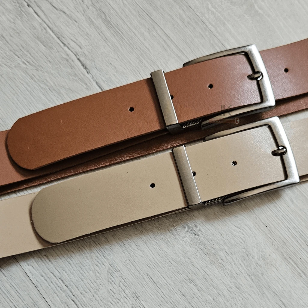 Kit Of 2 Men's Formal And Casual Belts For Pants 34 To 60 Plus Size Adjustable Slim Premium - 3,35cm Màu caramel và màu be - Xem 1