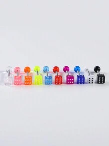 5pcs/10pcs Random Color Acrylic Dice Shaped Barbell Tongue Rings, Silicone Textured Tongue Piercing Jewelry - Multicolor - View 11