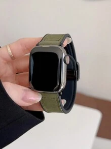 1 件复古方形扣皮革磁性表带，适用于 38/40/41/42/44/45/46/49mm Ultra/Ultra2/SE/SE2/11/10/9/8/7/6/5/4/3/2/1 - 綠色 - 查看 3