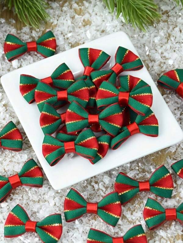 30 Pieces Of Christmas Bows, Christmas Trees, DIY Headwear,Hair Clips, Clothing Decorations, Gold Edged Bells, Gratitude Bows,Pure Handmade Black And Red Plaid Stitched Bow DIY Decoration Sticker Accessories Home Decor Christmas Decorations Room Decor Winter