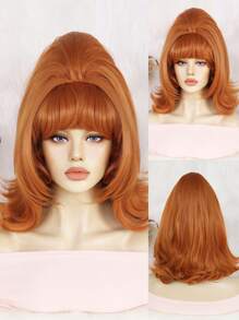 Halloween Classic Flip Out Wavy Wigs, Retro Bouffant Beehive Wig With Bangs, Medium Long Fluffy Wavy Wigs, 50s 60s 70s 80s Vintage Costume Wigs, Funny Updo Bun Hair With Fashion Fringe Wigs For Women, Loose Wave Heat Resistant Synthetic Wig, Ginger Pink Natural Color Wig For Daily Party Costume Cosplay Wig, Charming Elegant Women's Shoulder Length Bob Wig For Holiday Thanksgiving Day Birthday Gift For Christmas Decorations & 1pc Wig Cap